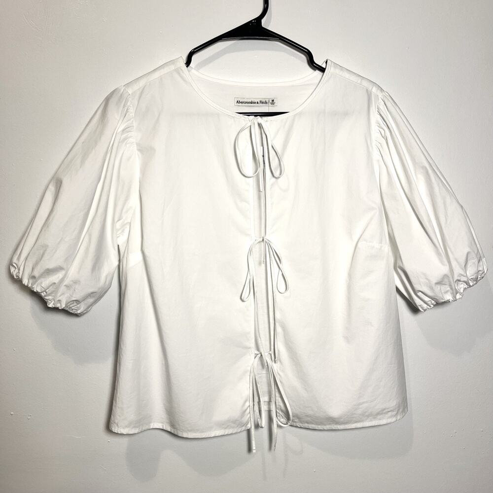 Abercrombie & Fitch NWT Tie Front Top White Puff Sleeve Feminine Cottagecore M